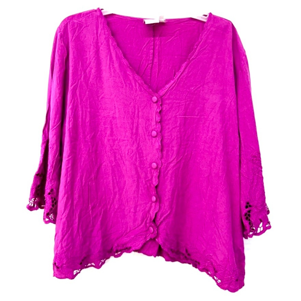 Soft Surroundings Fuchsia Top with lace accents - Size 1X
